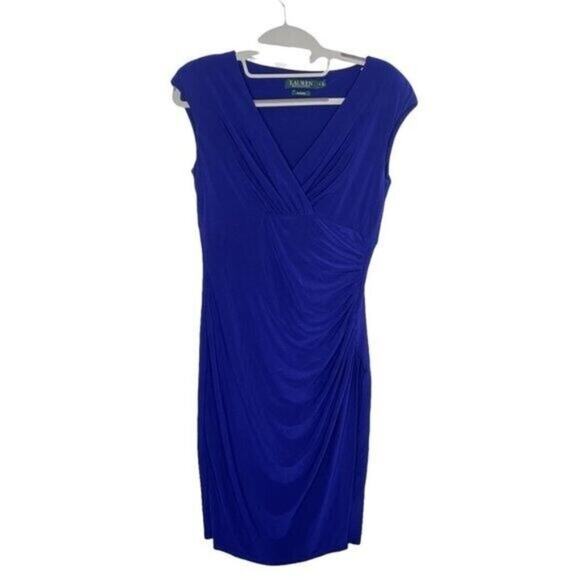 Lauren Ralph Lauren Womens Dress Size 4 Blue Sleeveless Sheath Lined V Neck - Picture 1 of 13